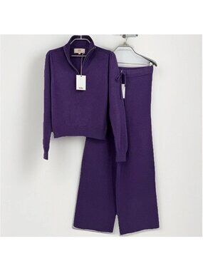 Kilte Collection Taylor Quarter Zip & Wide-Leg Pants Set sz 1 S Cotton-Cashmere